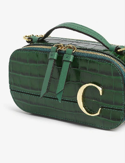 Shop Chloé C Mini Croc-embossed Leather Vanity Bag In Woodsy Green