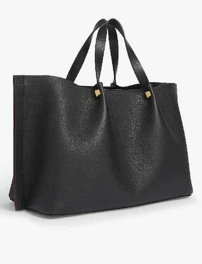 Shop Valentino Vlogo Medium Grained Leather Shopper Bag In Black