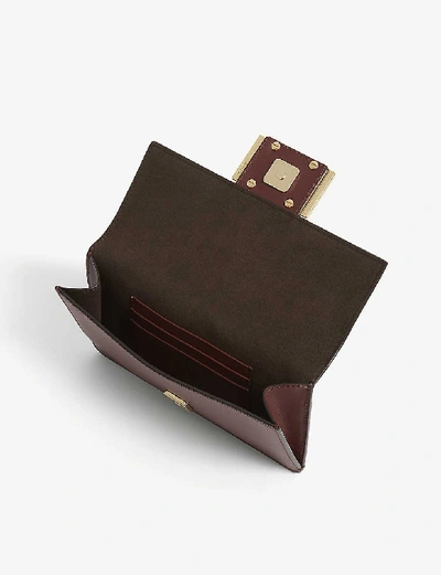 Shop Fendi Flat Baguette Mini Leather Bag In Brown