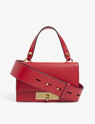 Shop Alexander Mcqueen Skull Lock Leather Bag In Deep Red