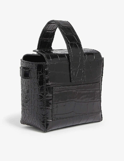 Shop Ganni Small Croc-embossed Leather Bag In Black