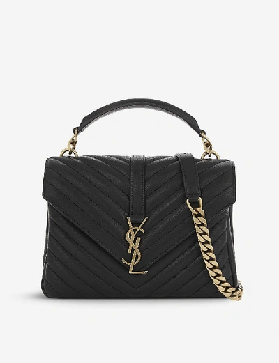 Shop Saint Laurent Collège Small Quilted Leather Satchel Bag In Black Gold