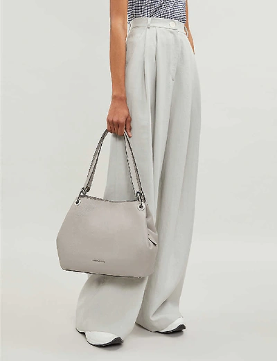 Shop Michael Michael Kors Raven Large Leather Shoulder Bag In Pearl Grey