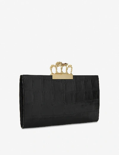 Shop Alexander Mcqueen Knuckleduster Crocodile-embossed Leather Clutch In Black