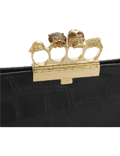 Shop Alexander Mcqueen Knuckleduster Crocodile-embossed Leather Clutch In Black