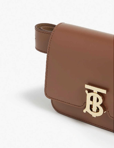 Shop Burberry Tb Logo Leather Belt Bag In Malt Brown