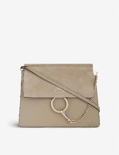 Shop Chloé Faye Leather And Suede Shoulder Bag In Motty Grey