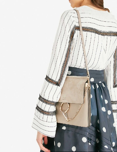 Shop Chloé Faye Leather And Suede Shoulder Bag In Motty Grey