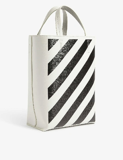 Shop Off-white Binder Clip Diagonal Stripe-print Leather Tote Bag In White Black