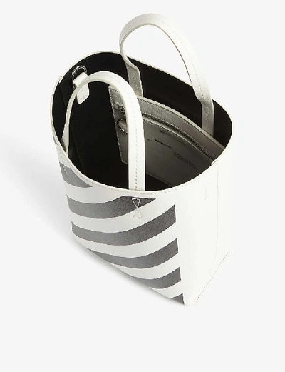 Shop Off-white Binder Clip Diagonal Stripe-print Leather Tote Bag In White Black