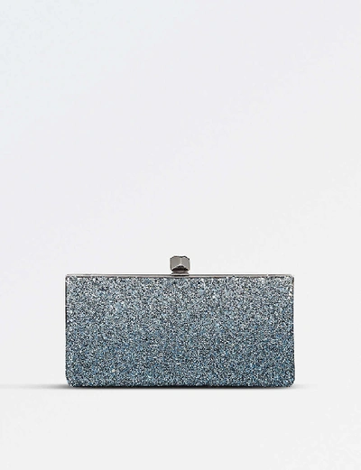 Shop Jimmy Choo Celeste Glitter And Leather Clutch Bag In Silver/dusk Blue