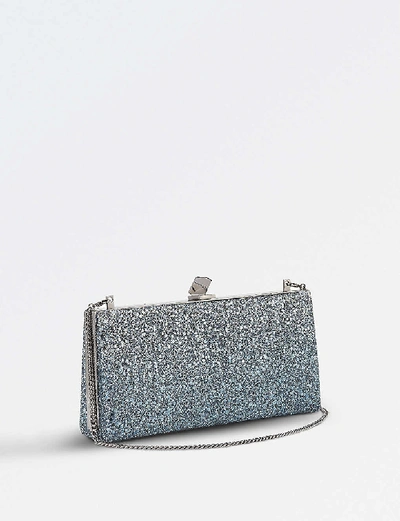 Shop Jimmy Choo Celeste Glitter And Leather Clutch Bag In Silver/dusk Blue