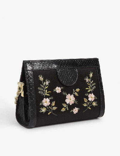Shop Gucci Ophidia Floral-embroidered Satin Cross-body Bag In Nero
