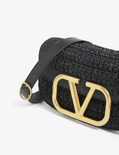 Shop Valentino Supervee Leather-trimmed Raffia Shoulder Bag In Celleria Brown