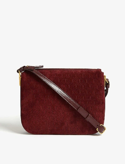 Shop Saint Laurent Monogram Suede Satchel In Burgandy