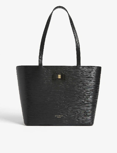 Shop Ted Baker Bow Detail Leather Tote In Black
