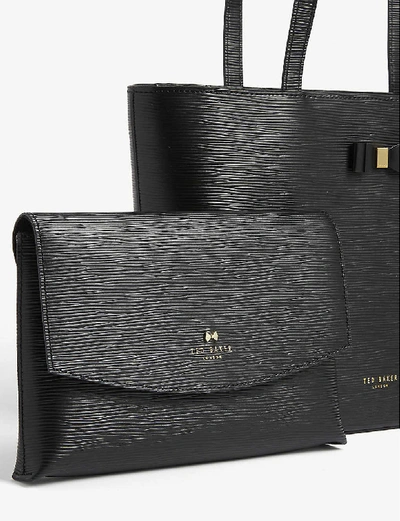 Shop Ted Baker Bow Detail Leather Tote In Black