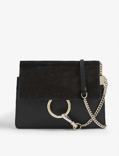 Shop Chloé Faye Mini Leather And Suede Shoulder Bag In Black