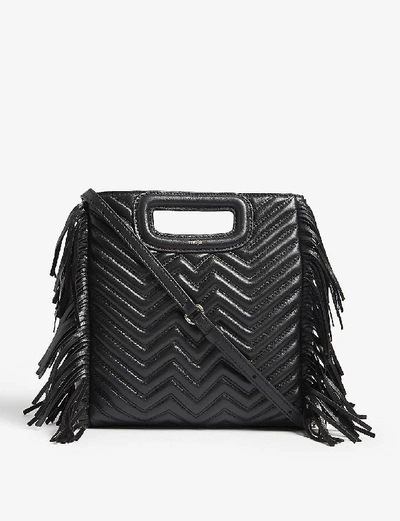 Shop Maje Womens Black M Quilted Leather Shoulder Bag