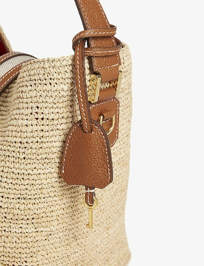 Shop Mark Cross Murphy Leather-trimmed Raffia Bucket Bag In Acorn