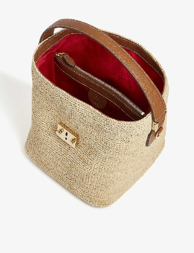 Shop Mark Cross Murphy Leather-trimmed Raffia Bucket Bag In Acorn