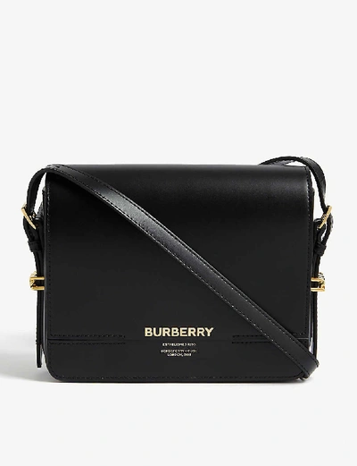 Shop Burberry Womens Black Shiny Grace Small Leather Shoulder Bag
