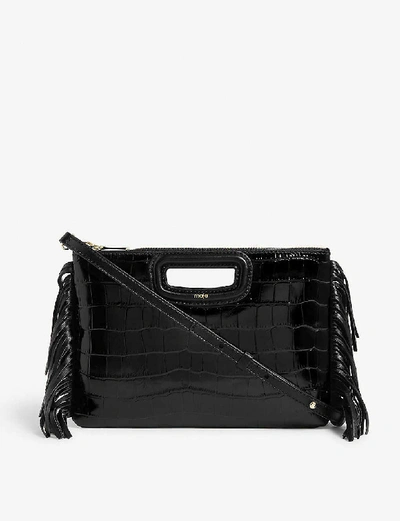 Shop Maje Womens Black M Duo Croc-embossed Leather Clutch 1 Size
