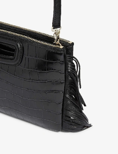 Shop Maje Womens Black M Duo Croc-embossed Leather Clutch 1 Size