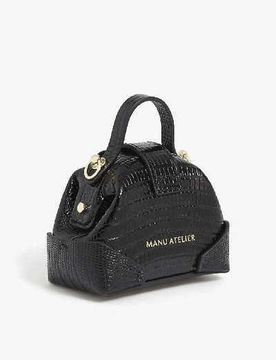 Shop Manu Atelier Demi Domed Lizard-embossed Leather Micro Bag In Black