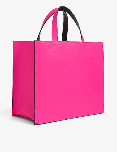 Shop Valentino Vlogo Leather Tote Bag In Neon Pink