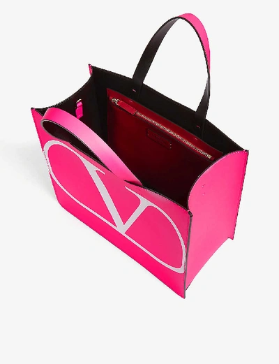Shop Valentino Vlogo Leather Tote Bag In Neon Pink