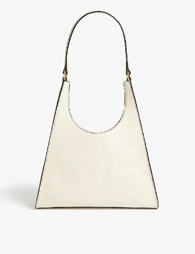 Shop Staud Rey Small Croc-embossed Leather Bag In Cream