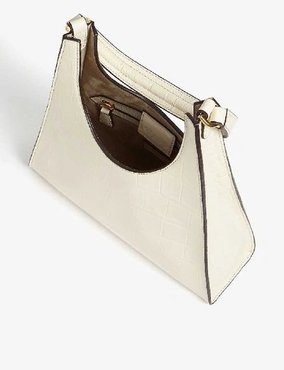 Shop Staud Rey Small Croc-embossed Leather Bag In Cream