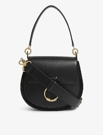 Shop Chloé Tess Leather Shoulder Bag In Black