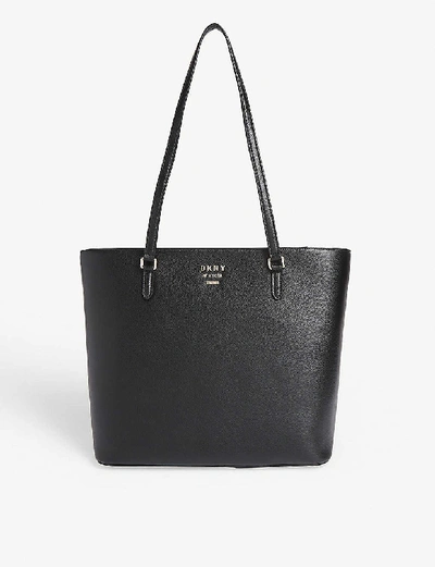 Shop Dkny Whitney Leather Large Tote In Black/gold