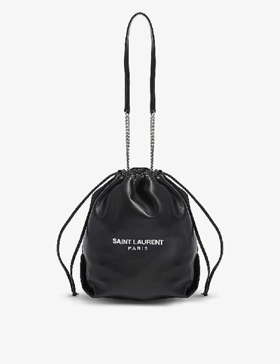 Shop Saint Laurent Teddy Leather Bucket Bag In Black