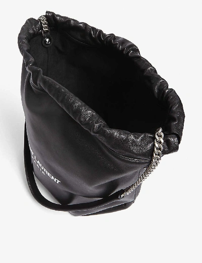 Shop Saint Laurent Teddy Leather Bucket Bag In Black