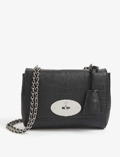 Shop Mulberry Lily Croc-embossed-leather Shoulder Bag In Black