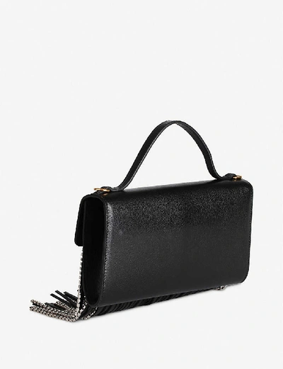 Shop Gucci Broadway Crystal-fringe Leather Top Handle Bag In Black