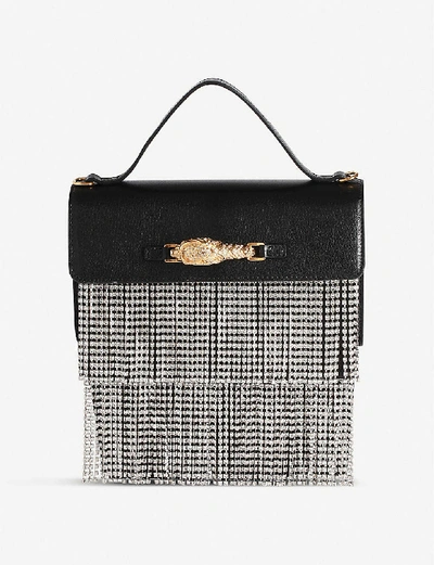 Shop Gucci Broadway Crystal-fringe Leather Top Handle Bag In Black