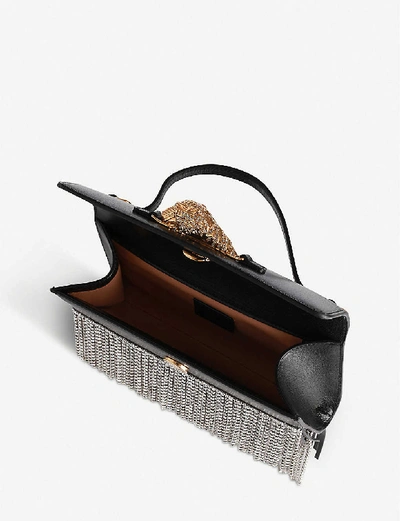 Shop Gucci Broadway Crystal-fringe Leather Top Handle Bag In Black