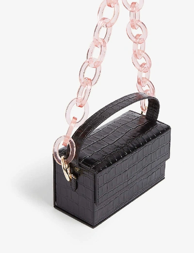 Shop L'afshar Ida Croc-embossed Small Leather Top Handle Bag In Black