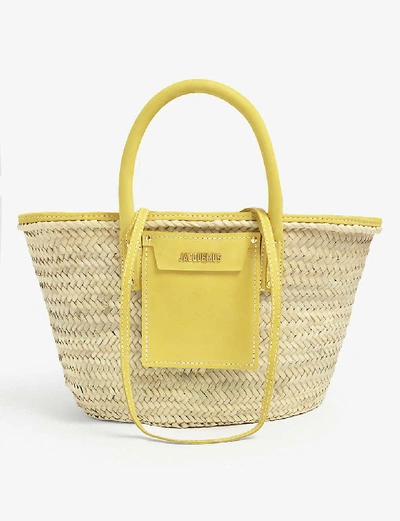 Shop Jacquemus Le Panier Soleil Woven Straw Tote Bag In Yellow