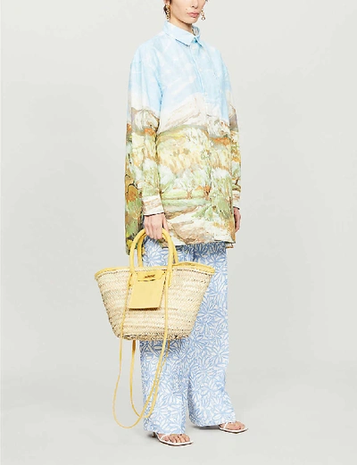 Shop Jacquemus Le Panier Soleil Woven Straw Tote Bag In Yellow