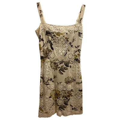 Pre-owned Dolce & Gabbana Silk Mini Dress In Beige