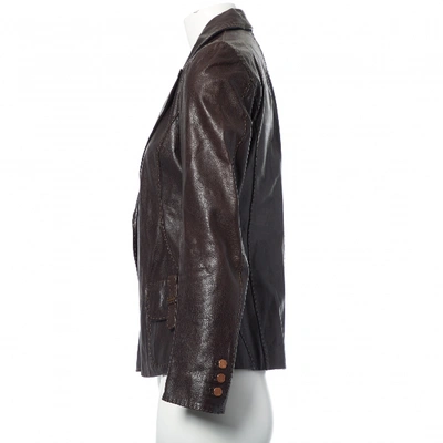 Pre-owned Fendi Leather Biker Jacket In Brown