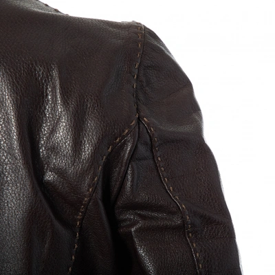 Pre-owned Fendi Leather Biker Jacket In Brown