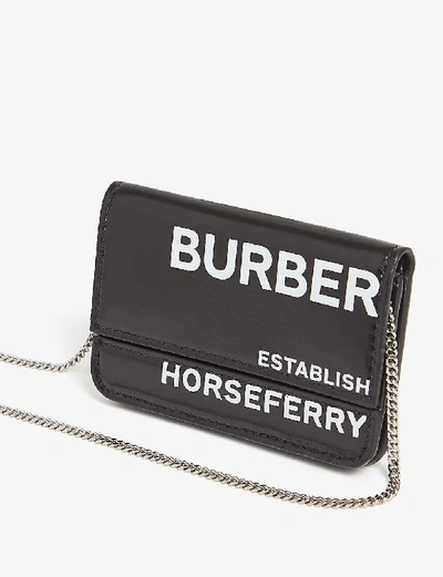 Shop Burberry Jody Horseferry Coated Canvas Card Holder With Chain In Black White