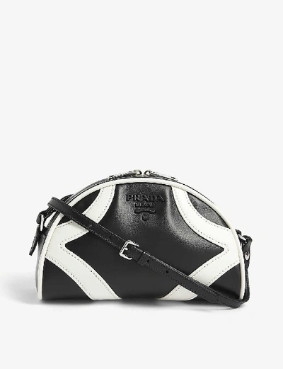 Shop Prada Leather Bowling Bag In Nero+bianco