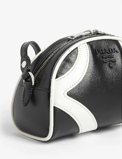 Shop Prada Leather Bowling Bag In Nero+bianco
